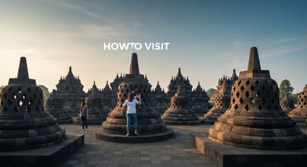 borobudur temple how to visit — Photorealistic editorial travel photograph relevant to: An honest planning and informati